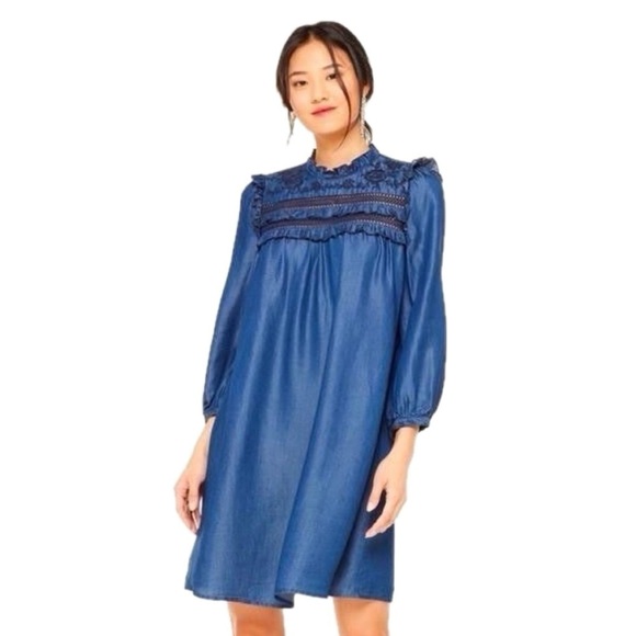kate spade Dresses & Skirts - Kate Spade Embroidered Indigo Dress Size XS